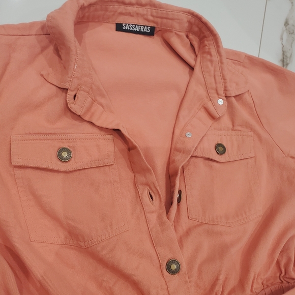 Sassafras 100% Cotton Coral Denim Jumper Romper Playsuit - Picture 4 of 12